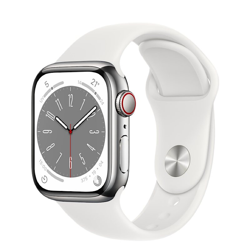 APPLE WATCH SERIE 8 - Cassa in acciaio inossidabile color argento con Cinturino Sport GPS + CELLULAR