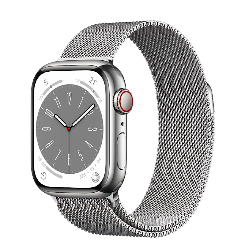 APPLE WATCH SERIE 8 - Cassa in acciaio inossidabile color argento con Loop in maglia milanese GPS + CELLULAR