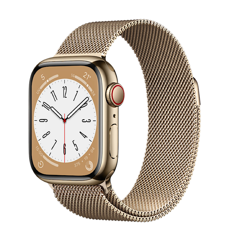 APPLE WATCH SERIE 8 - Cassa in acciaio inossidabile color oro con Loop in maglia milanese GPS + CELLULAR